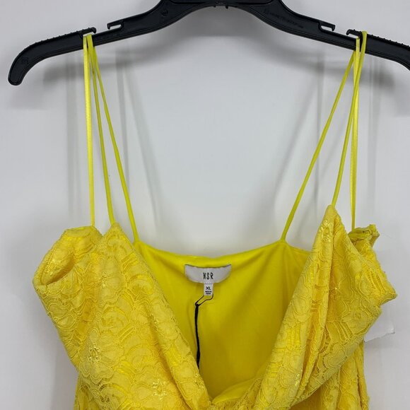 Revolve NSR Dress Midi Yellow Lace Floral Twist Front Sleeveless - Picture 4 of 16